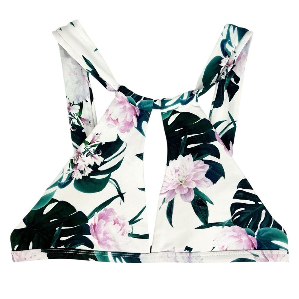 Kendall & Kylie White Tropical Purple Floral‎ Bikini Top Size Small